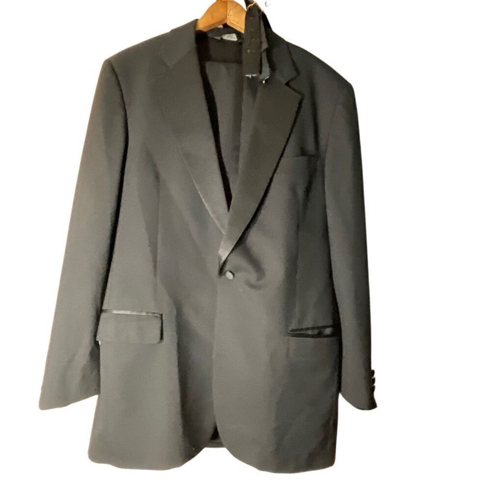 Jos. A. Bank Men Black One Button Wool 2 Piece Suit Jacket Blazer L 44 Pant 40R